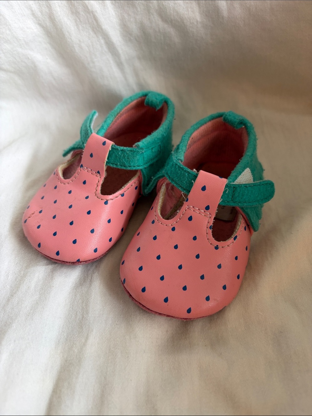 Pink and Teal Baby Mary Jane Shoes with Teardrop Print